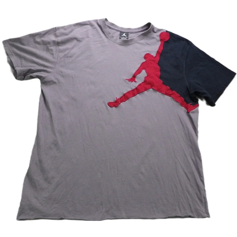 Y2K Jordan Jumpman Shirt Men XL Gray Black Red Side Wrap Graphic Distressed Tee